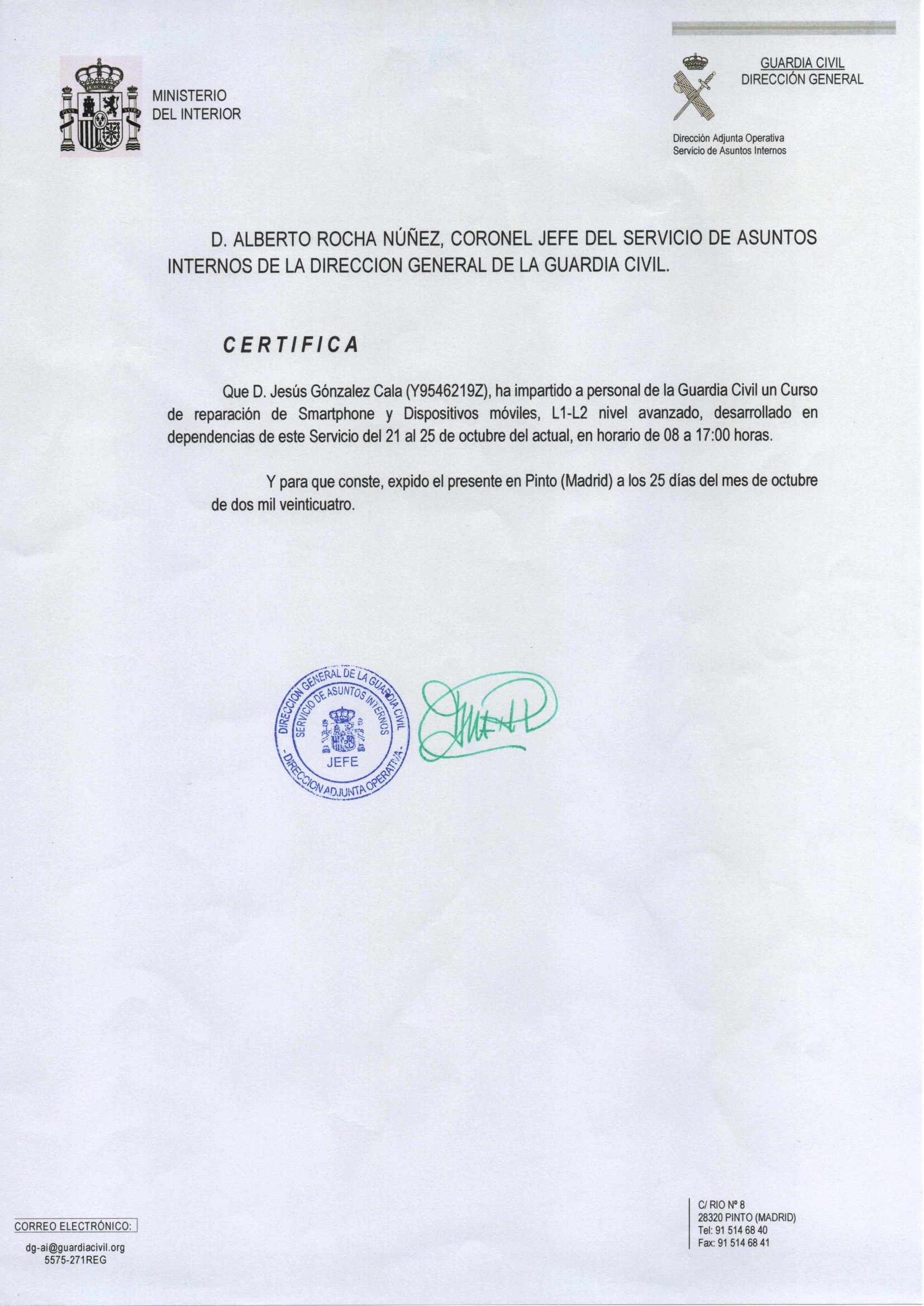 Certificado SAI Guardia Civil 2024