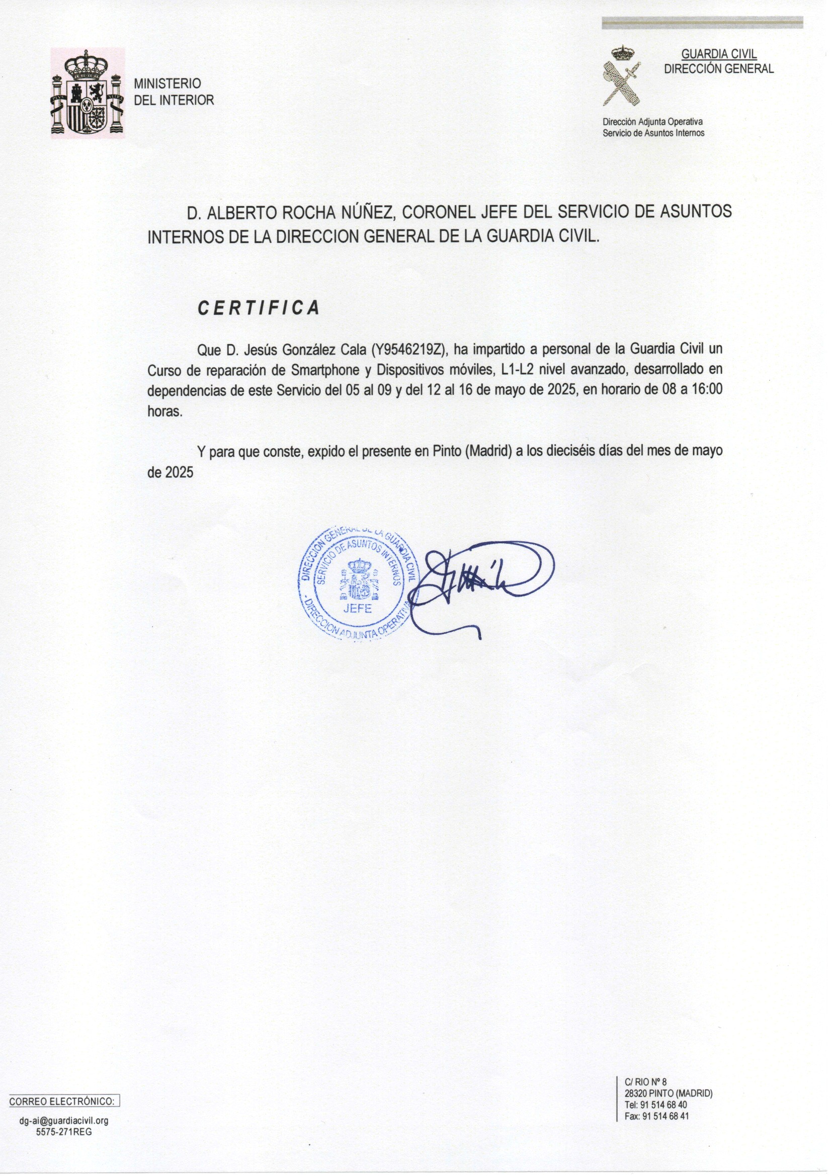 Certificado SAI Guardia Civil 2025