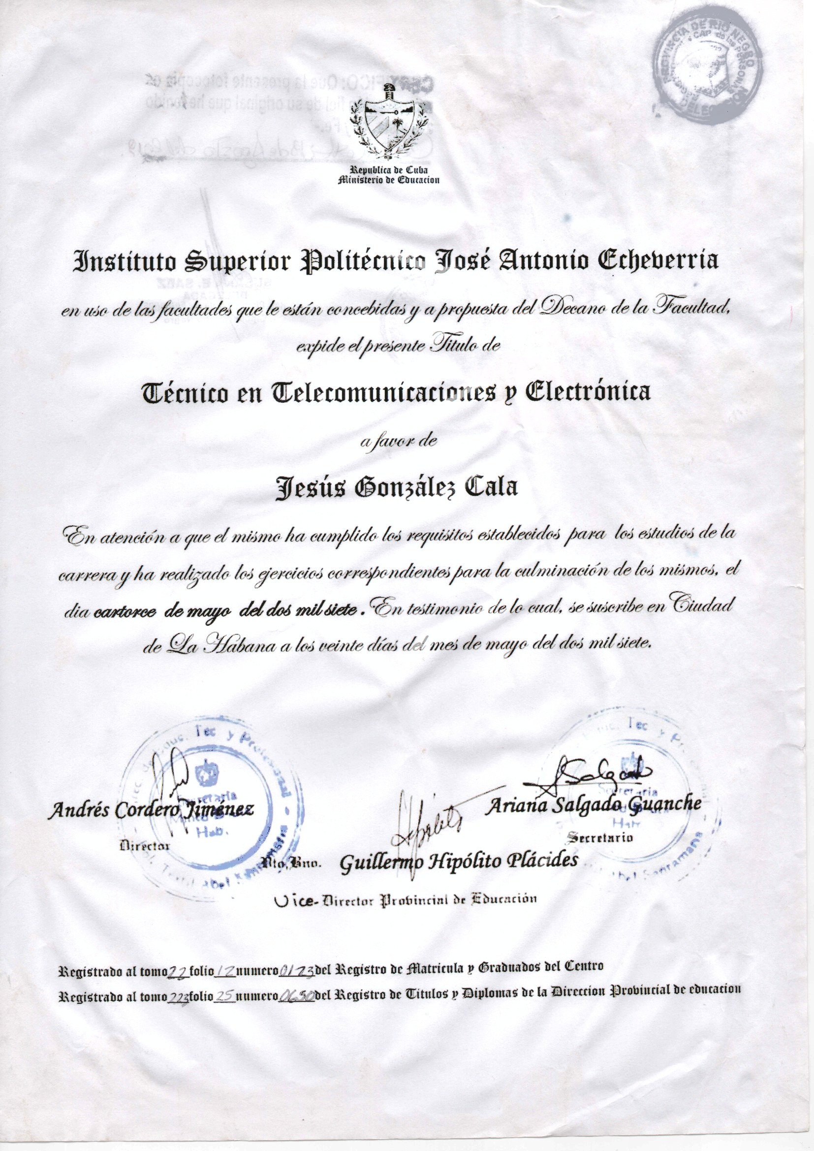 Título Técnico en Telecomunicaciones y Electrónica
